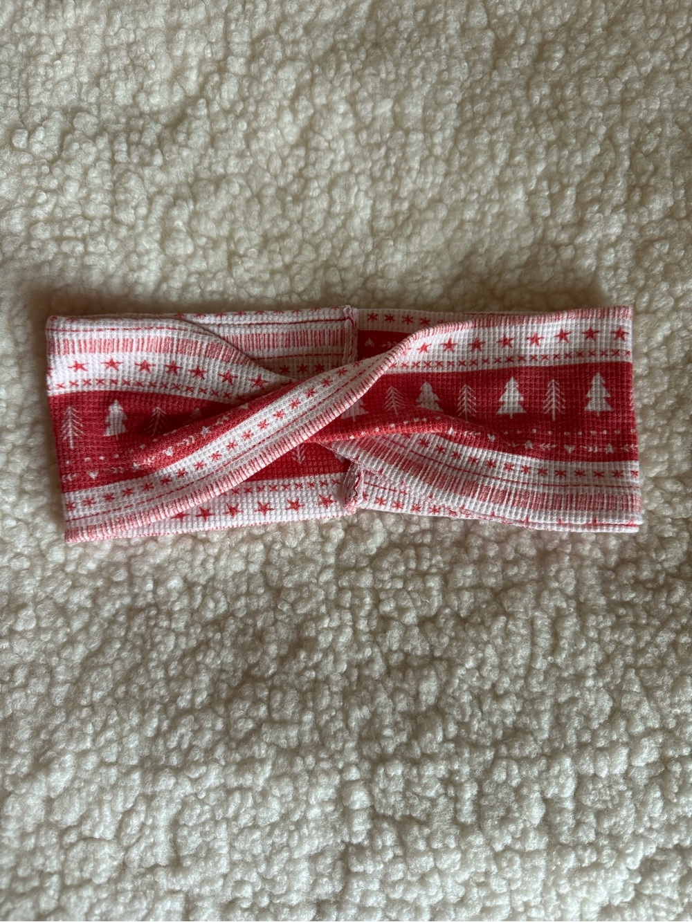 Brand New handmade Thermal waffle fabric white and red Christmas Headband